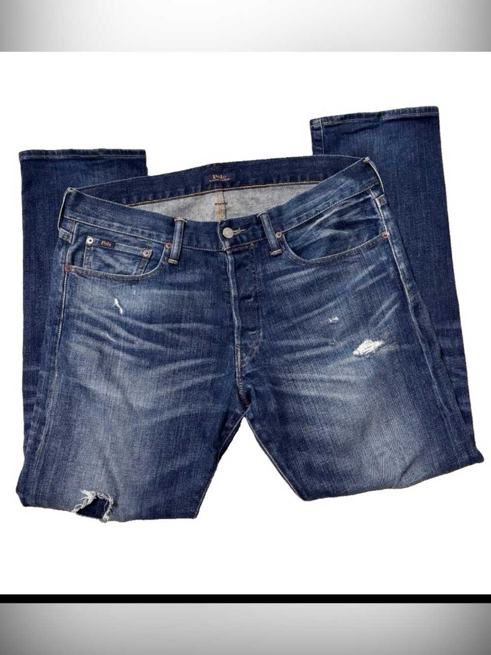 Polo Ralph Lauren Jeans Varick Slim Straight Distressed Patchwork 34 X 30 - Picture 2 of 14